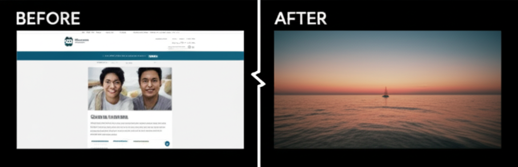 Illustration showing before and after of a website redesign